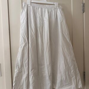 White Elastic-Waist Cotton Maxi Skirt